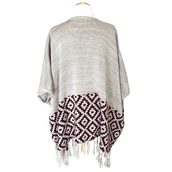 Charlotte Russe Sweater Womens S/M Tan Maroon Cardigan Aztec Southwestern Fringe - Picture 4 of 9